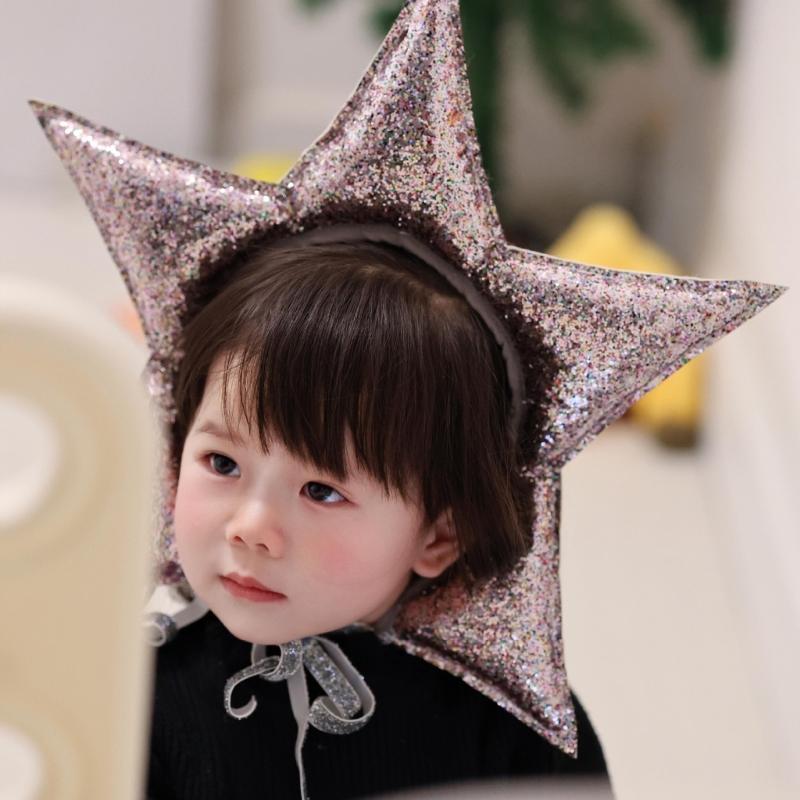 Stjärnhuvudstycke Klämma Krona Glitterig Stjärnhatt Hårstyling för Halloween Hårband Hatt Prinsessa Foto Rekvisita