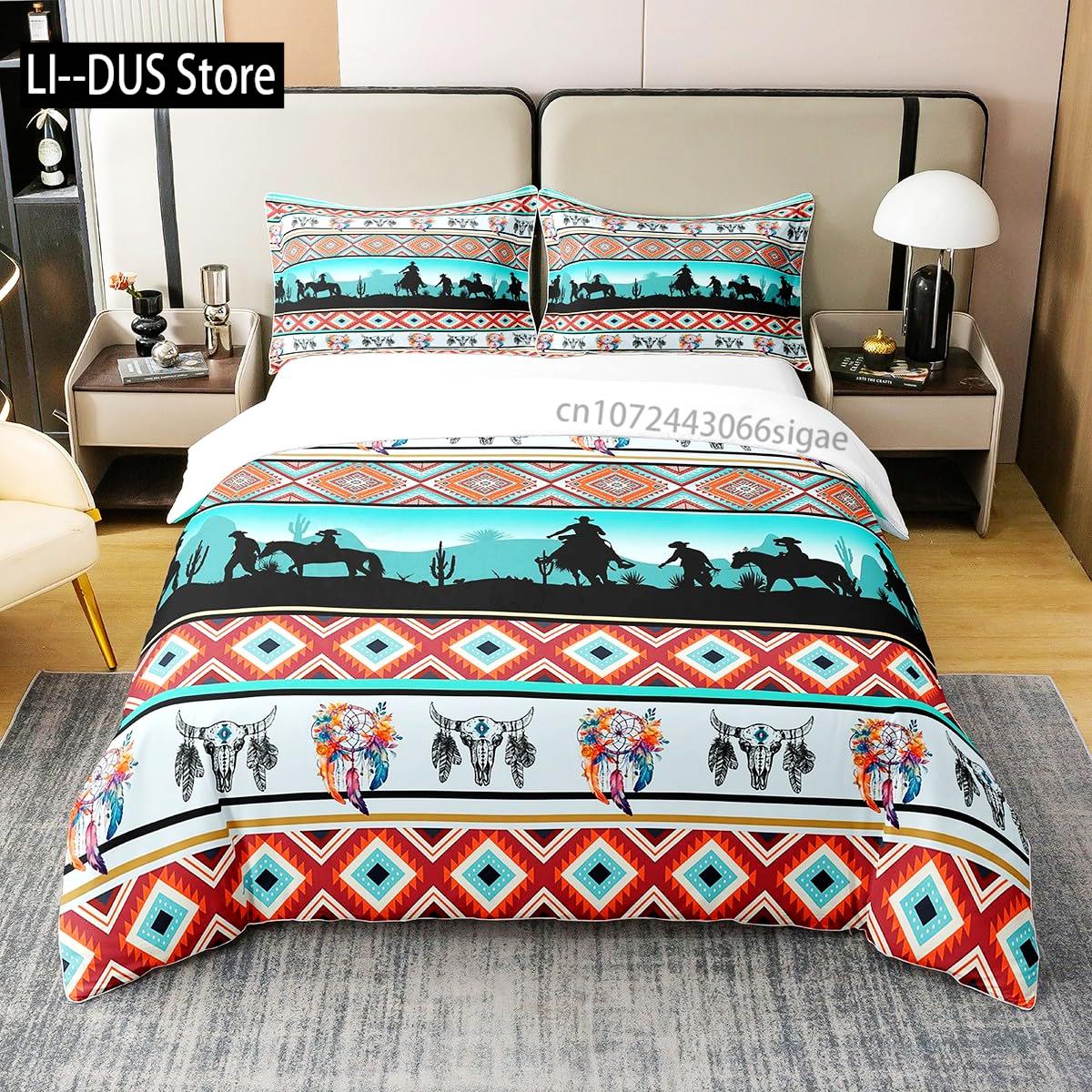 

Southwestern Style Duvet Cover Comforter Cover,Ethnic Tribal Geometry Aztec Bedding Set With 2 Pillowcases Full Size Room Decor 135x200cm
