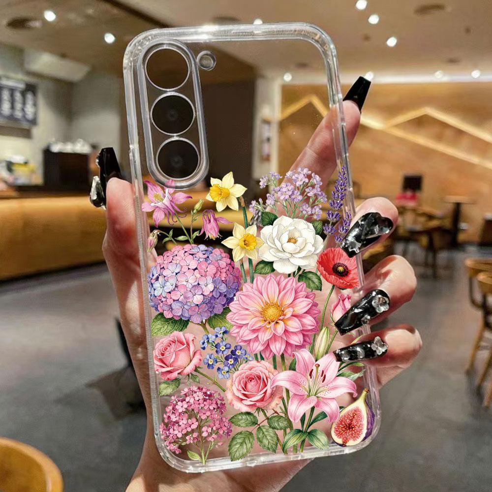 Colorful Watercolor Floral Transparent Phone Case For Samsung Galaxy A55 A54 A13 A14 A32 Clear Soft TPU Shockproof Flower Cover
