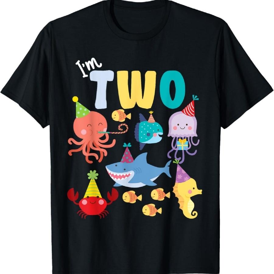 Unisex T-shirt Cute Sea Animals Ocean Creatures Party 2nd Birthday I'm Two T-Shirt