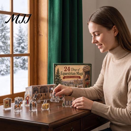 24 Day Christmas Surprise Equestrian Advent Calendar, 24Pcs Acrylic 2D Horse Ornament Set, Countdown Calendar Desk Decor, Gift for Lovers
