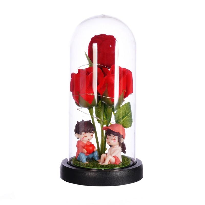 With jewelry box, rose ornament, creative Valentine's Day gift, luminous simulated flower, surprise gift for girlfriend