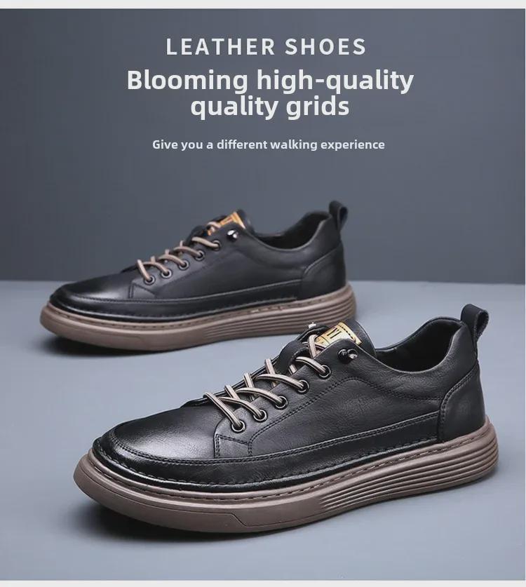 Men's Genuine Leather Versatile Sneakers - Breathable Casual Sports Shoes In Trendy White for Spring 2024