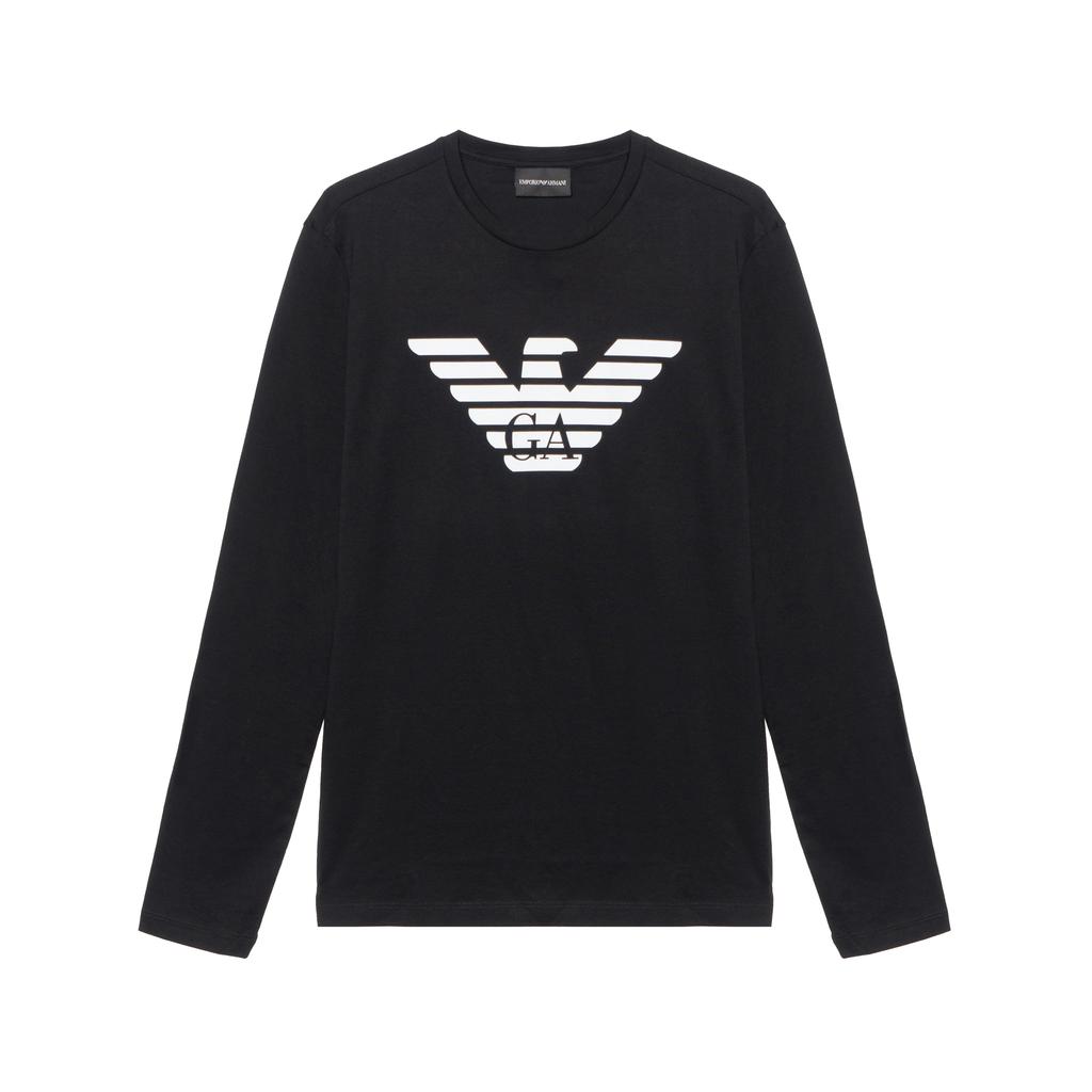 Emporio Armani Cotton Logo Print Crew Neck Long Sleeve T-Shirt Men tops Black 8N1T64-1JNQZ-0999
