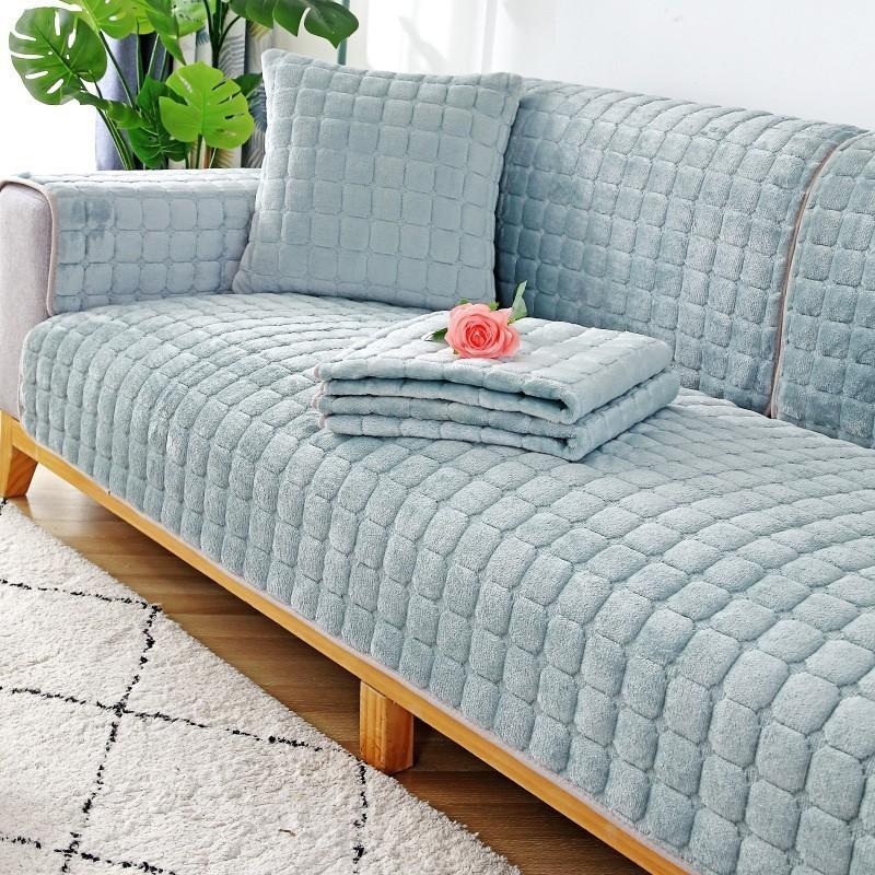 Super Soft Flannel Non-Slip Thickened Sofa Cushion Modern Simple Plaid Plush Cover Towel