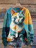 PLstar Cosmos Nouvelle Série Animale Imprimée en 3D Motif Chat Mignon Drôle Sweat à Col Rond Laid pour Femme Hiver Street Casual Unisexe