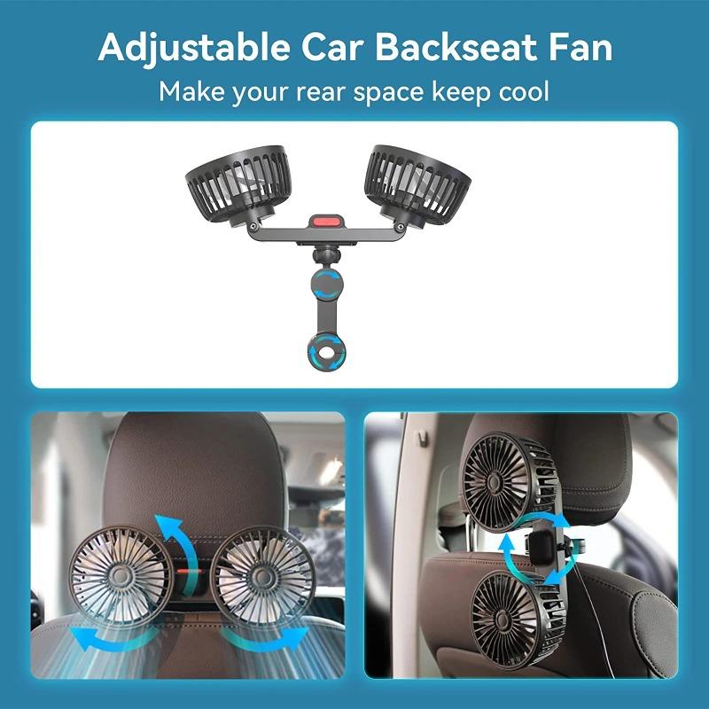 USB Charge Neck Cooler Fan - 360° 3-speed Dual Head, Car Seat Back Adjustable Rotation Home Accessories