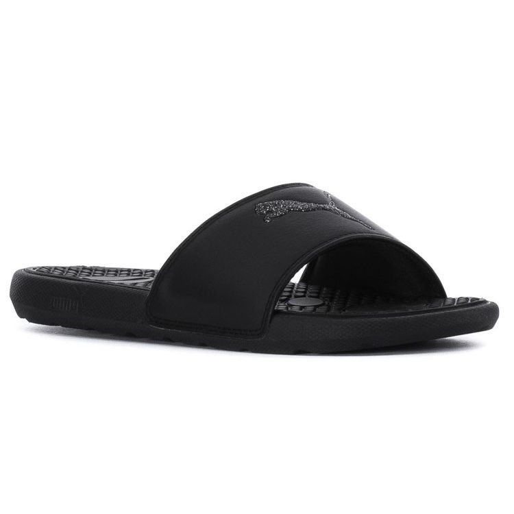 Puma Cool Cat Lightweight Rubber Slide Sandals Women Footwear Black Silver 371017-02