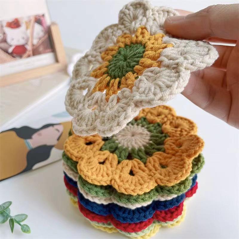 Flower Crochet Coasters Handmade Cute Coasters Knitted Drink Coaster Coffee Cup Mat Home Office Desktop Decoration Creative Gift