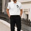 Men Short Sleeve Polo Shirt with Turn Down Collar and Printed Pattern Lightweight Breathable Casual Summer Top