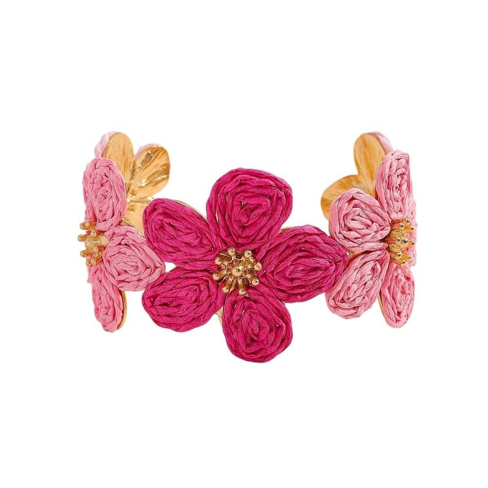 

C-shaped Woven Flower Bangle Vintage Hand Ring Retro Raffia Grass Bracelet Unisex Style 1