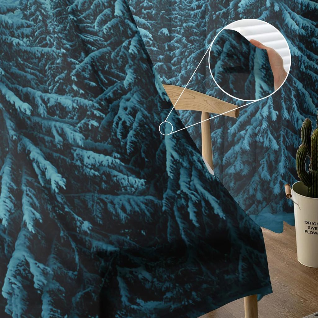 Schneeszene Wald Mond Modern Tüll Vorhänge Für Wohnzimmer Schlafzimmer Zuhause Küche Fenster Transparente Vorhänge