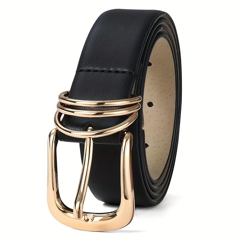 Women's Faux Leather Belt with Golden Oval Buckle - Adjustable Casual Belt for Jeans, Pants, Skirts - Durable Fashion Accessory