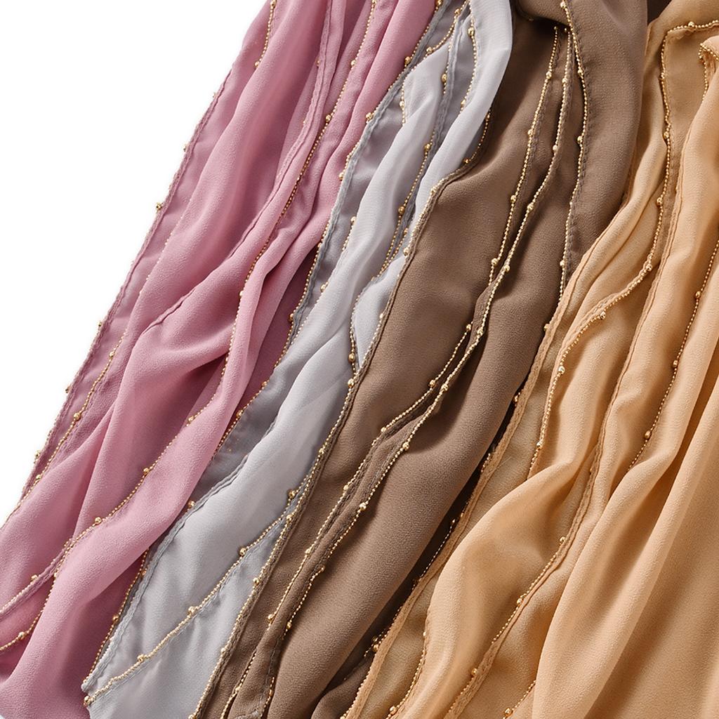 Muslim Chiffon Hijab Women Glitter Chain Edge Premium Chiffon Scarf Solid Color Plain Shawl Unique Edge Design Headscarf Wraps