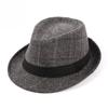 Unisex Woolen Tweed Fedora Hat Panama Trilby Cap Retro British Style Plaid Herringbone Jazz Hat Autumn Winter Warm Sun Hat
