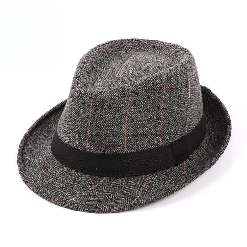 Unisex Woolen Tweed Fedora Hat Panama Trilby Cap Retro British Style Plaid Herringbone Jazz Hat Autumn Winter Warm Sun Hat
