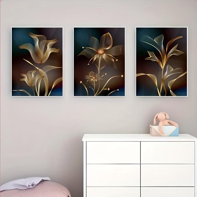 

3pcs Abstract Modern Black Golden Flower Nordic Art Plant Wall Art Decoration, Suitable for Living Room Wall Decoration, Bedroom 20x30cm-3pcs