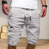 Mid-Rise Elastic Waistband Drawstring Multi Pockets Men Shorts Solid Color Loose Fitness Cargo Shorts Streetwear