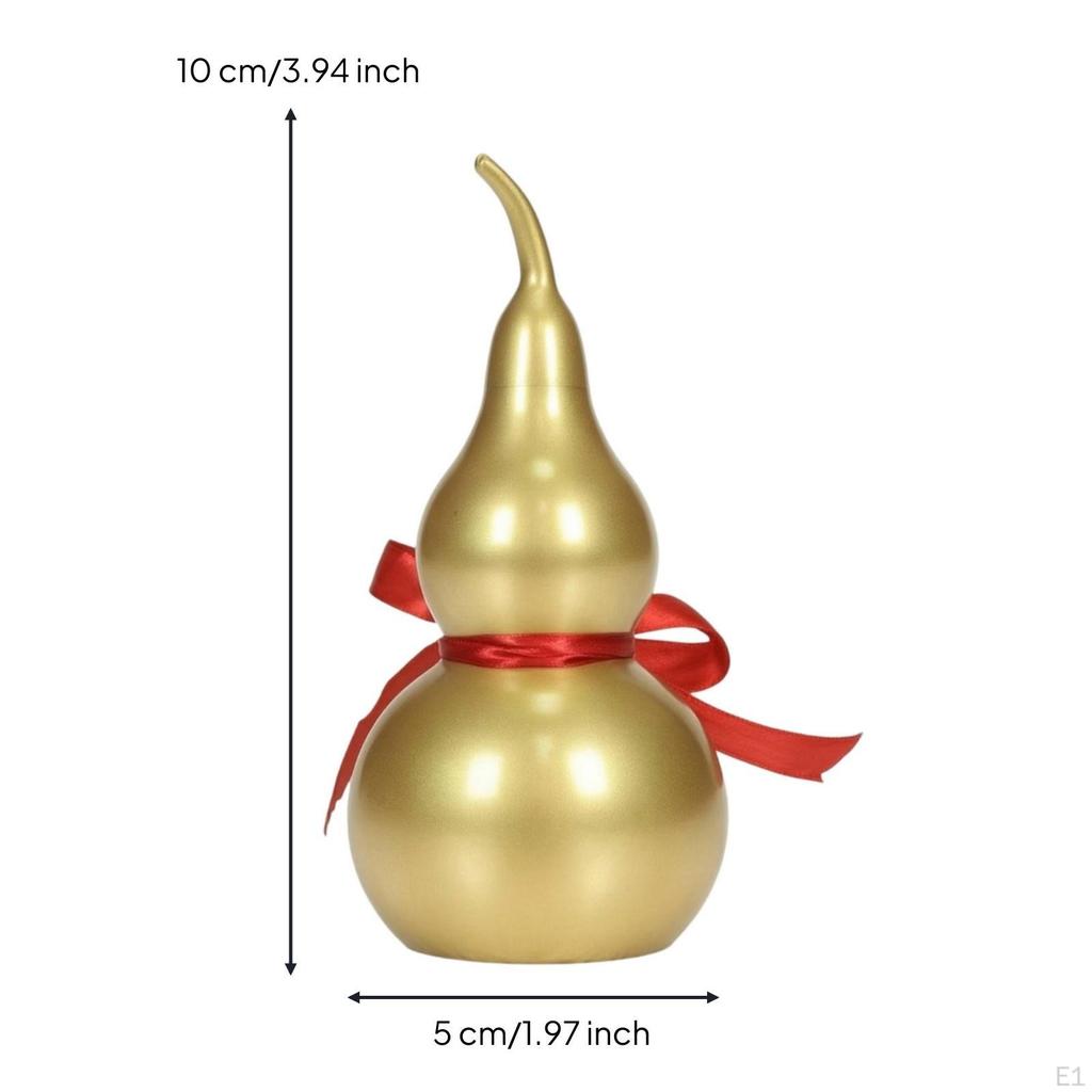 Brass Gourd Figurine Lustrous with Ribbon Decorative Tabletop Decor for Office,