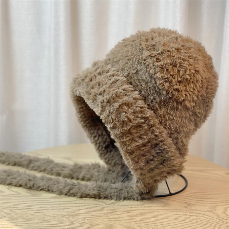 Hat Women's Autumn and Winter Plush Bear Hat Korean Version Versatile Warmth Showing Face Small Ear Protection Sweet Pullover Hat Sweet Style