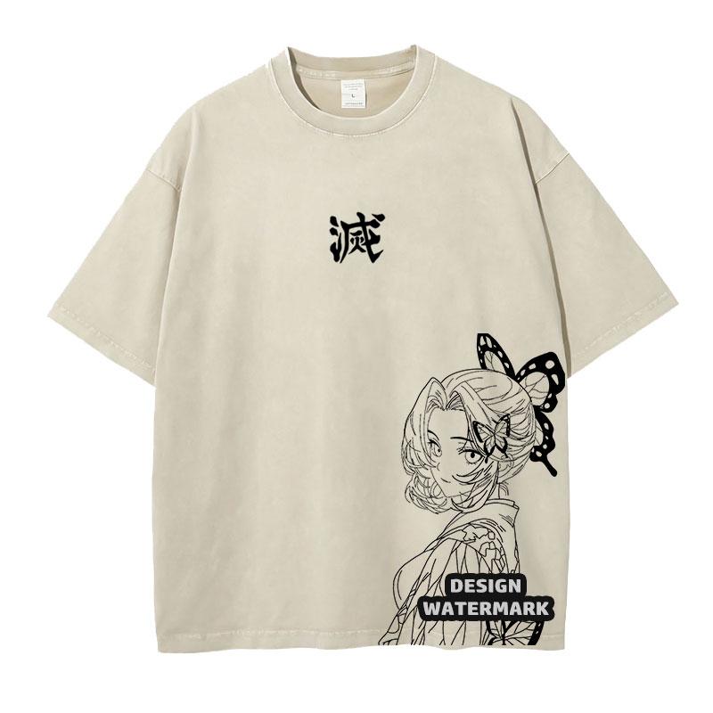 Anime Inosuke Tshirts Oversized Vintage Washed KKimetsu No Yaiba T Shirt Tanjirou Zenitsu Kyoujurou Tops Tees Man Cotton