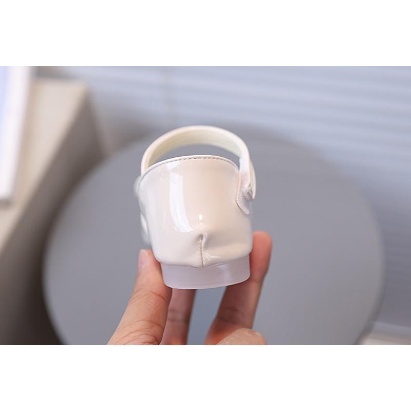 Girls' Angel Button and Bow-Decorated Patent Leather Soft-Sole Princess Shoes / Fish-Mouth Children's Princess Sandals