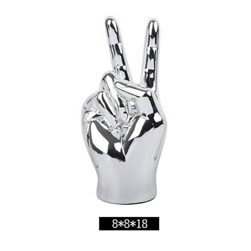 Creative Resin Figurines Silver Gesture OK Finger Hand Sculpture Thumb Ornament  Decorative Figurines Home Decoration