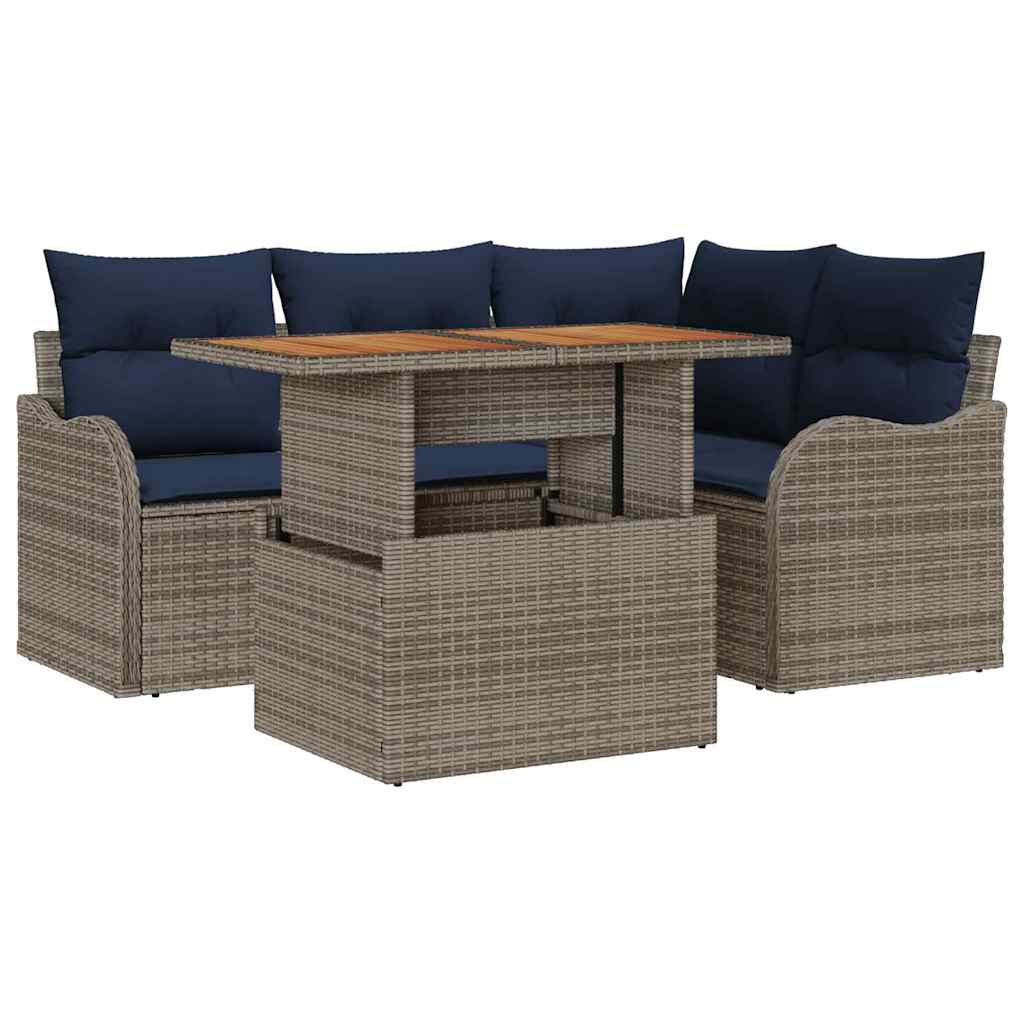 Garden Sofa Set 5 Pieces 4 Seater Grey and Navy Blue