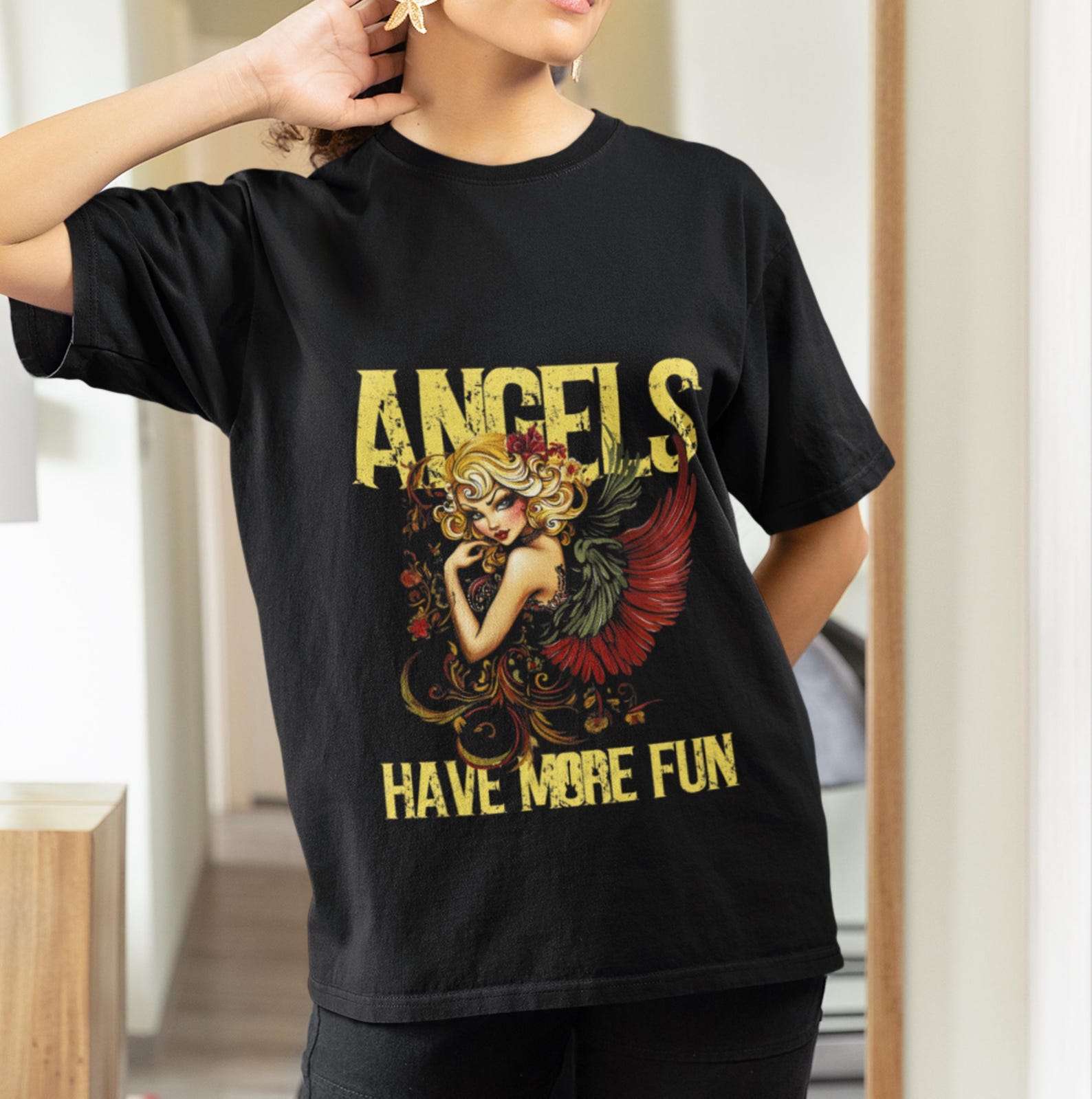 Angel Graphic T-Shirt: Bold Colors, Edgy Style M