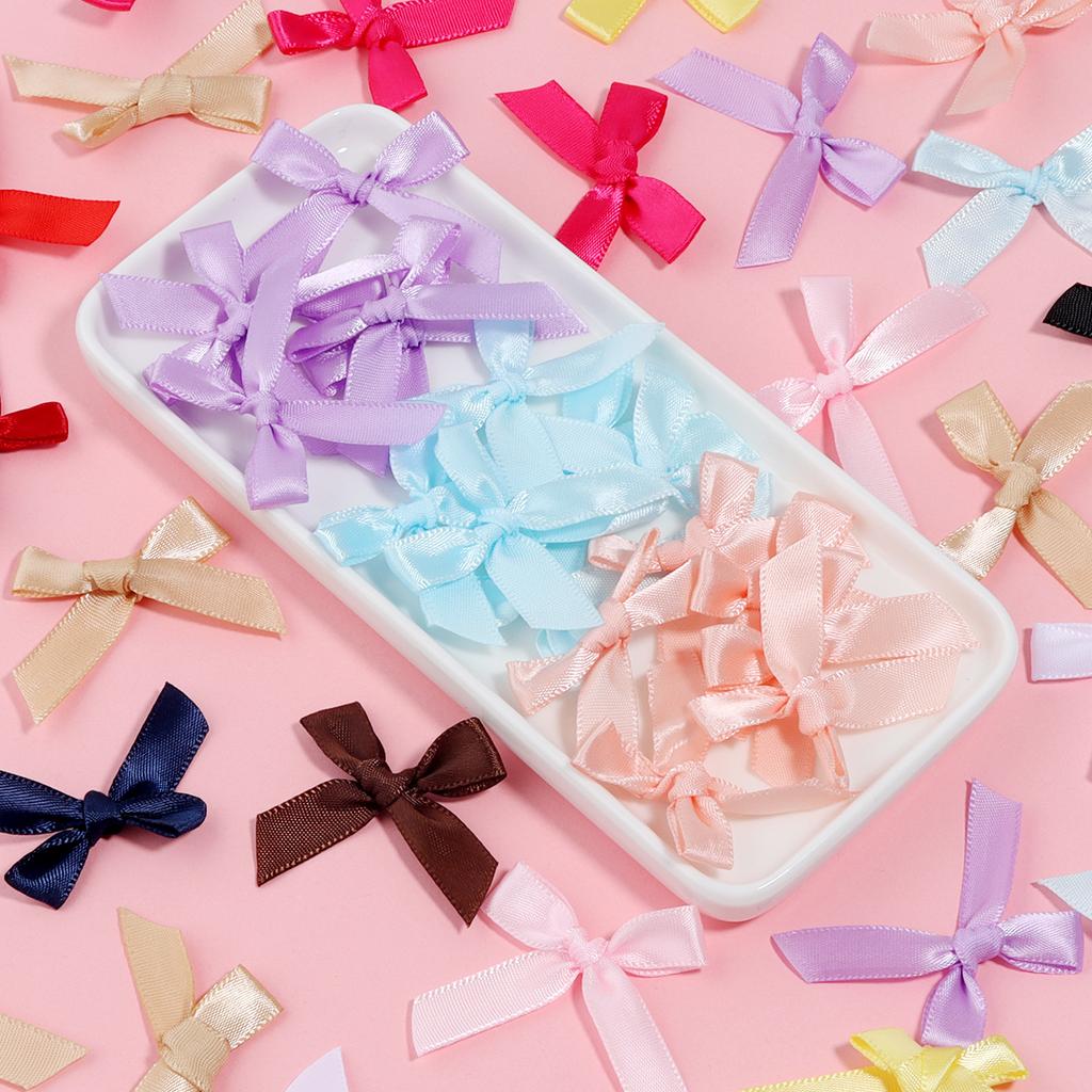 50pcs 4*3.5cm Colorful Ribbon Bows Small Size Polyester Handmade Bowknot For DIY Wedding Christmas Party Gift Bouquet Decoration