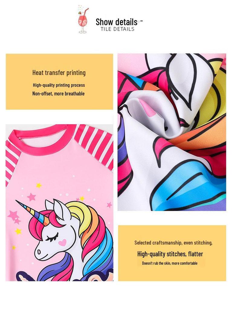 Girls' Long Sleeve Unicorn Striped Swimsuit Set (2025)