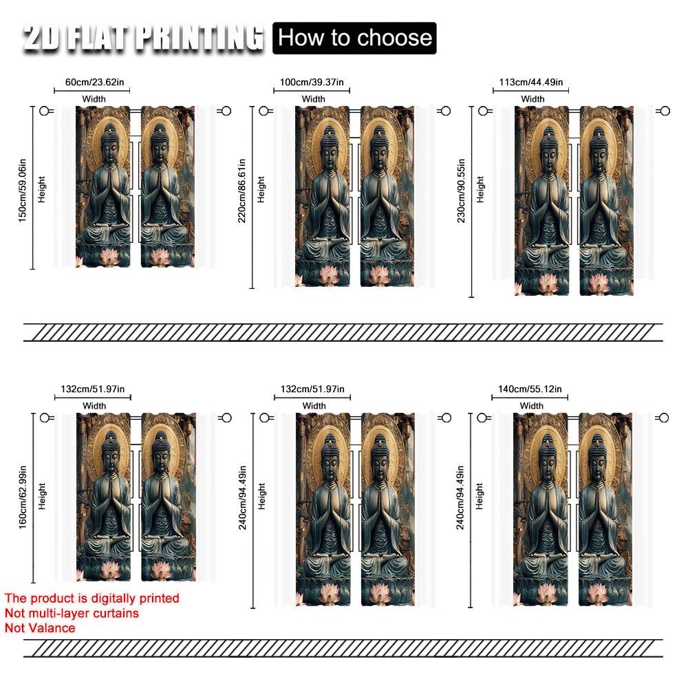 2pcs, Curtains&Window Treatment 2D Plane Printing Buddha Versatile Polyester (without Rod) Gifts Perfect for Bedroom, Kitchen,