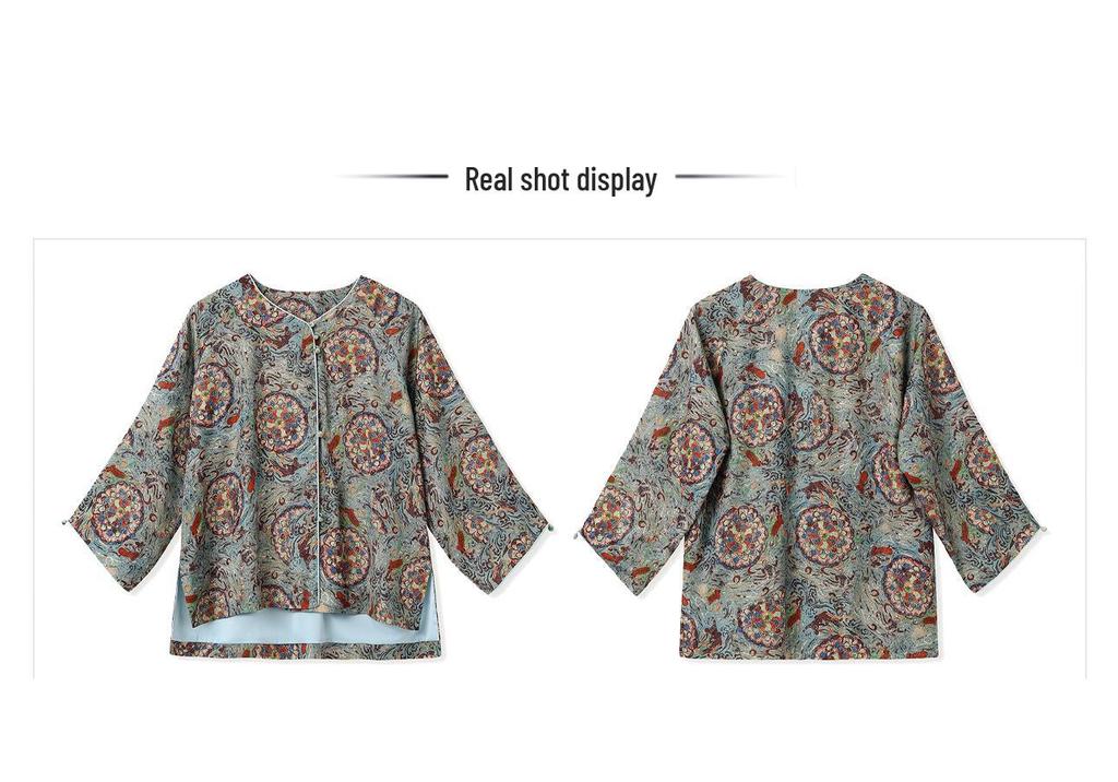 High-End Asymmetrical Embroidered Silk Print Jacket, Chinese Style, Autumn Top N8042