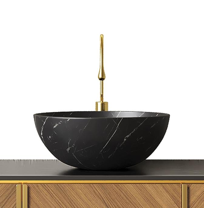 36cm Washbasin with Stone Structure, Without Cabinet, Without Faucet, Black