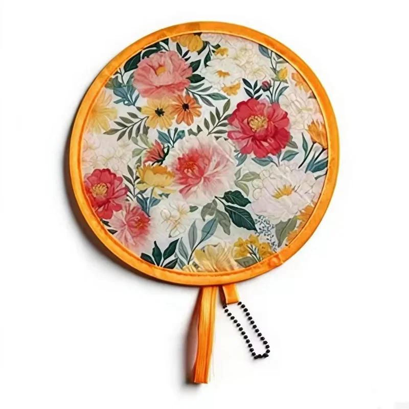 Mini flower Style Folding Fan Round With Pocket Handheld Fan Flower Pattern Collapsible Fan Wedding Party Outdoor Activities