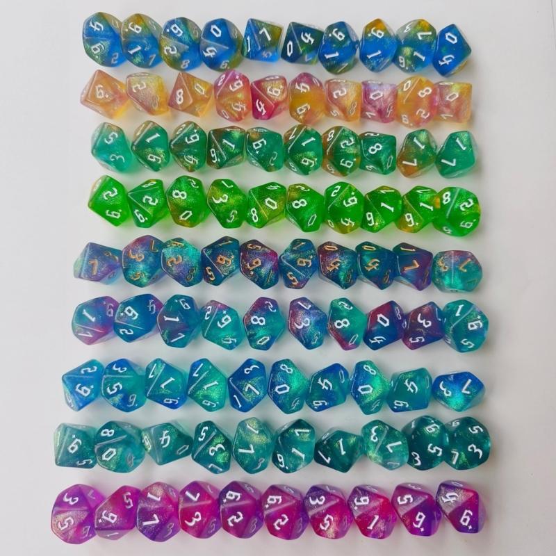 10 Stück Glitzernde Bunte 10-seitige Acryl-Würfel Rollenspiel Tischspiel Würfel Polyedrische Würfel für Tischspielspieler