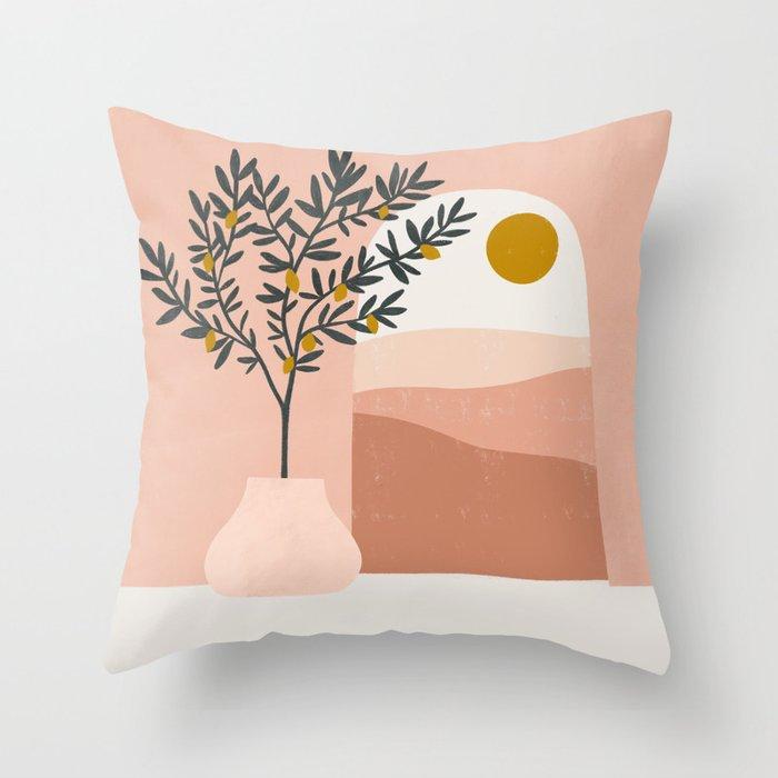 Cushion Pillow Abstract Oil Painting Girl Mountain Peak Sun Moon Cactus Pillowcase Geometric Sofa Pillowcase Cute Throw Pillow