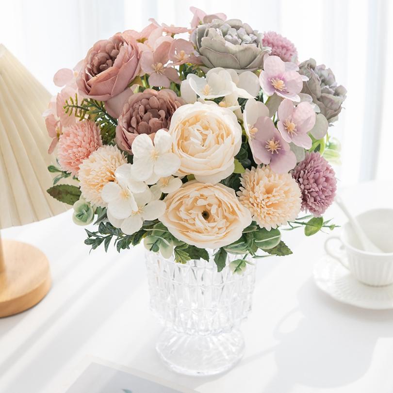 Artificial Flowers Silk Peony Chrysanthemum Outdoor Garden Wall Wedding Bridal Bouquets Home Room Vases Festival Party Diy Gifts