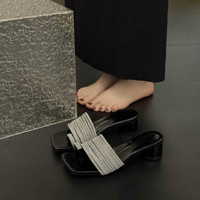 Fashion 2025 New  Square Head Sandals and Slippers for Women Daily Coarse Heel Shoes for Outer Wear Casual Fashion Summer Women's Shoes