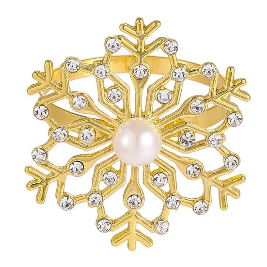 1/2/6Pcs Golden Metal Napkin Ring Faux Pearl Decor Snowflake Design Winter-themed Napkin Holders Weddings Parties Table Decor