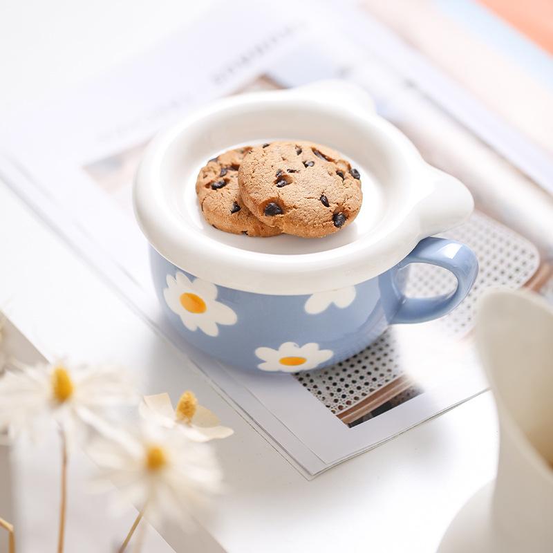 ins wind with lid bear mug, large capacity ceramic water cup gift children's breakfast milk cup