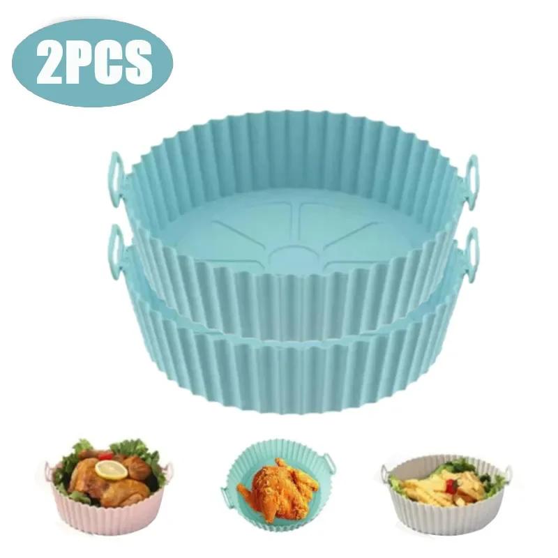Air Fryer Silicone Basket Reusable Container Accessories Oven Tray Pizza Fried Chicken Baking Mold Protector Kitchen Tool