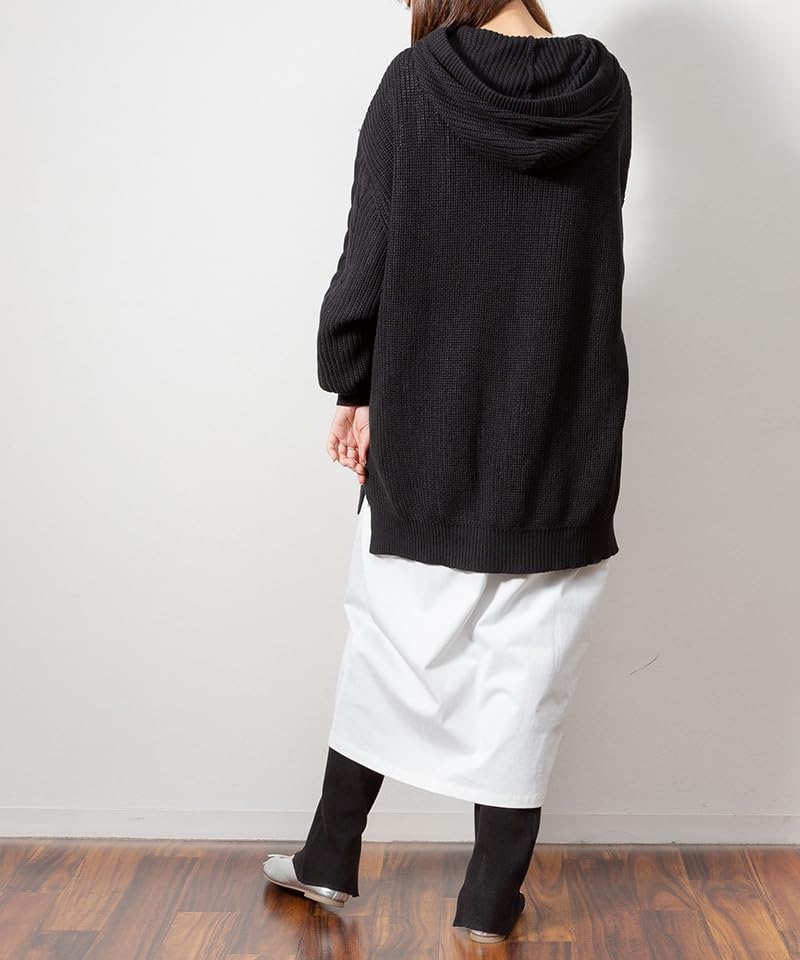 Cable Knit Black ATN-0024 [At One] Hoodie, Women's, M-L,