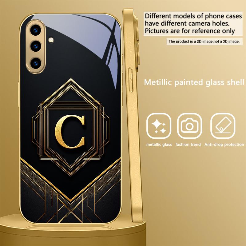 Gorgeous letter gold "R" For Samsung A 31 32 A33 A34 35 14 A15 13 16 25 26 50 52 53 54 55 56 70 71 72 73 Golden glass phone case
