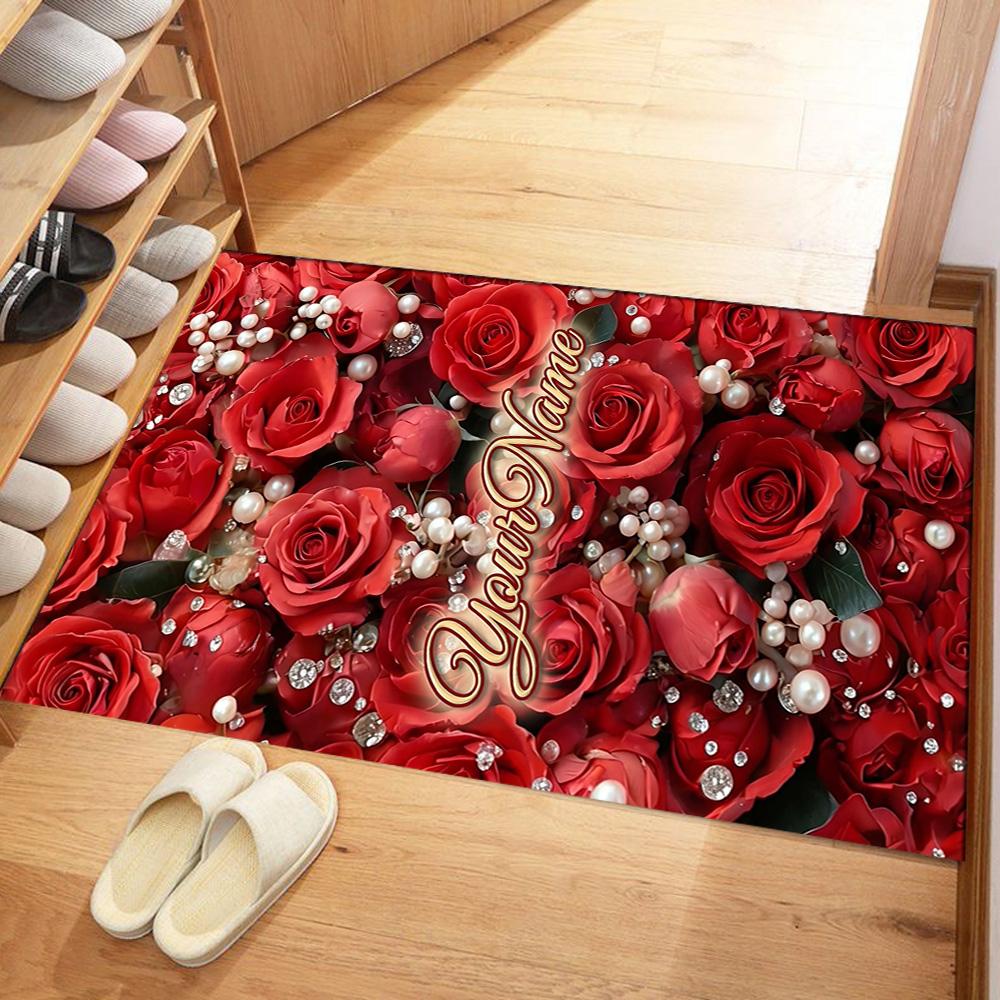 Rose Customize Text Floor Mat Suitable for Entryway Balcony Hallway Living Rooms Antislip Carpet Office home decor Best for Christmas