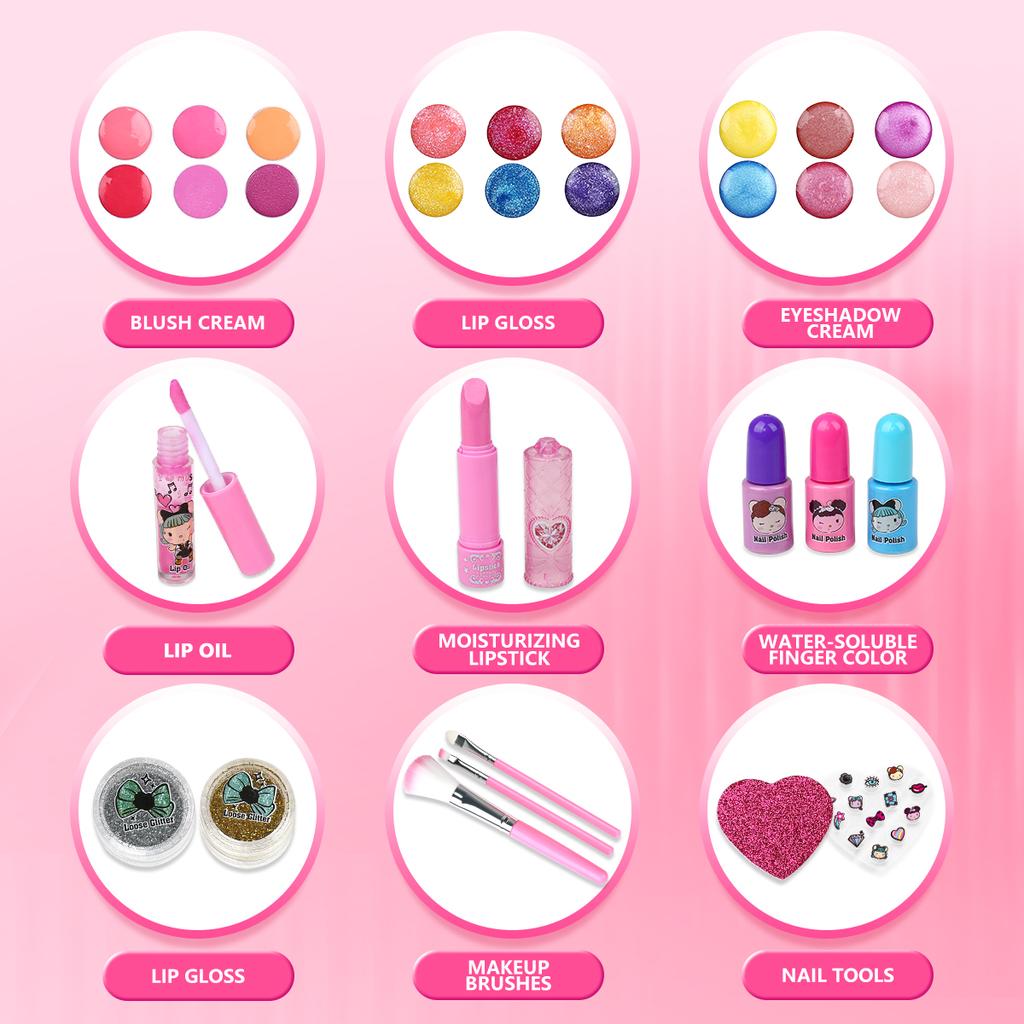 Girl's simulation makeup box toy, safe and washable, 15 piece set, children's beauty and home play
