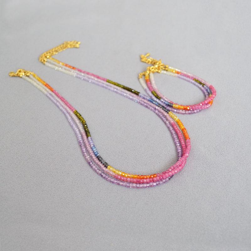 French Niche Design Elegant Shining Section Gradual Change Colored Gemstones Beaded Sweet Cute Temperament Necklace Bracelet