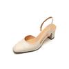 Fashion NEW Summer Women Sandals Genuine Leather Shoes for Women Cover Toe Slingback Shoes Narrow Band Square Toe High Heel Women Shoes