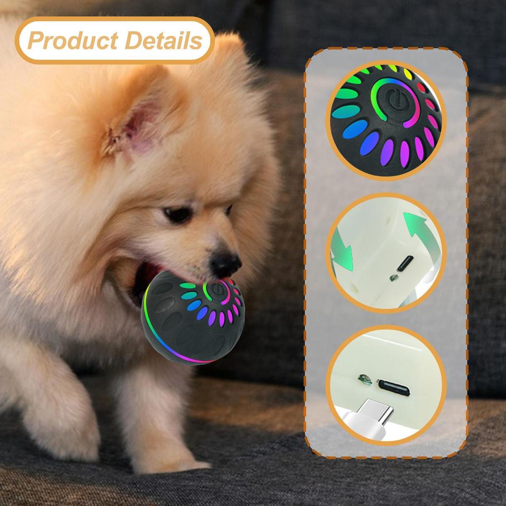 Interactive Dog Ball Toy Moving Ball, USB Rechargeable with Colorful Light Pet Automatic Rolling