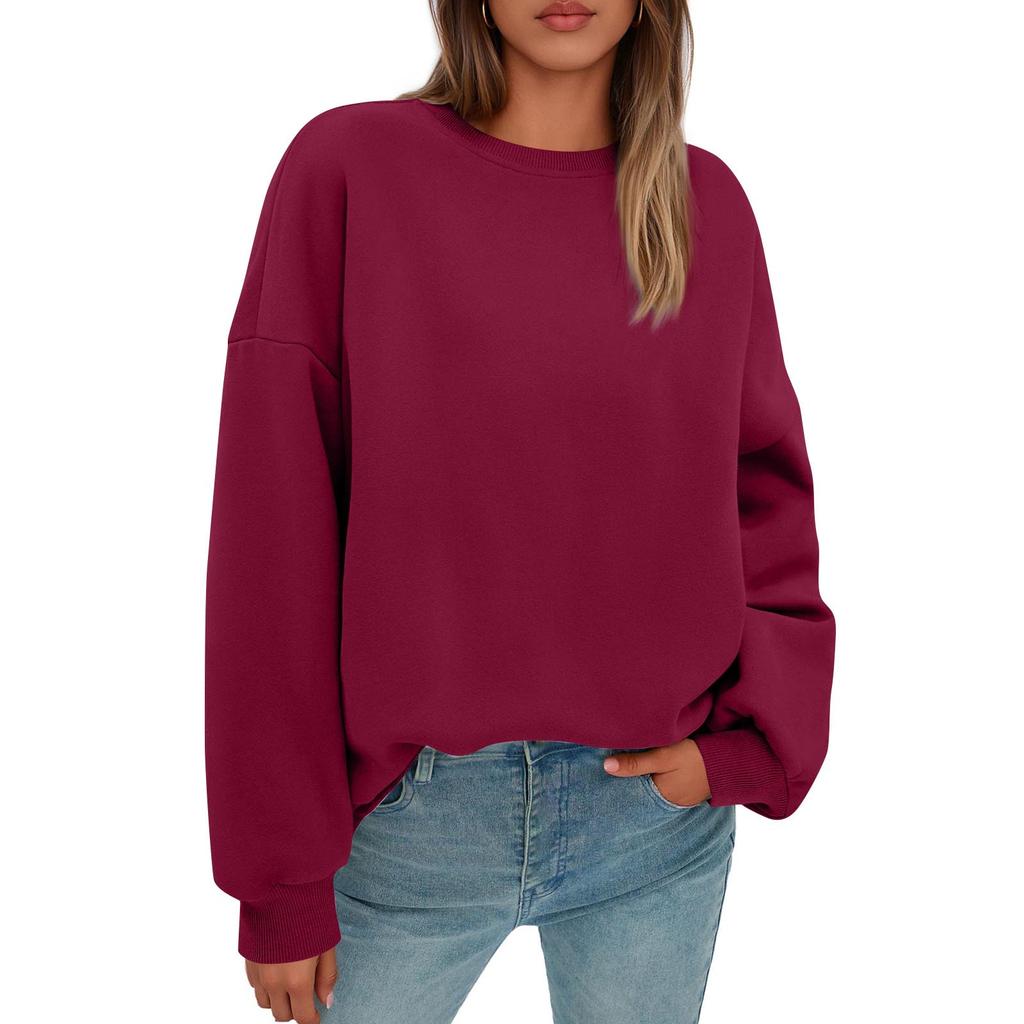 Sweatshirts For Women Oversized Round Neck  Fleece Pullover Casual Long Sleeve Tops